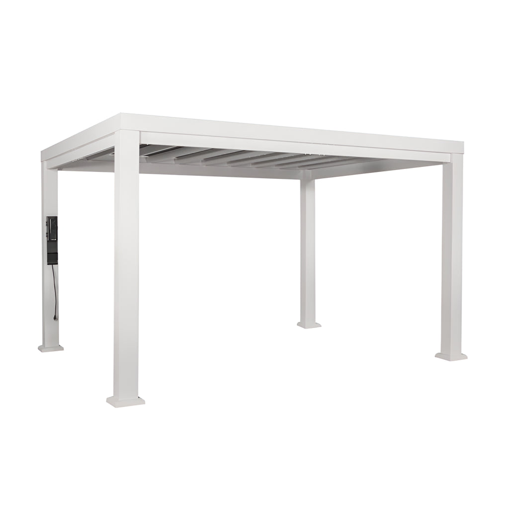 Windham 14' X 10' Modern Galvanized Steel Outdoor Patio Pergola Kit with Shade Sail Canopy and Powerport