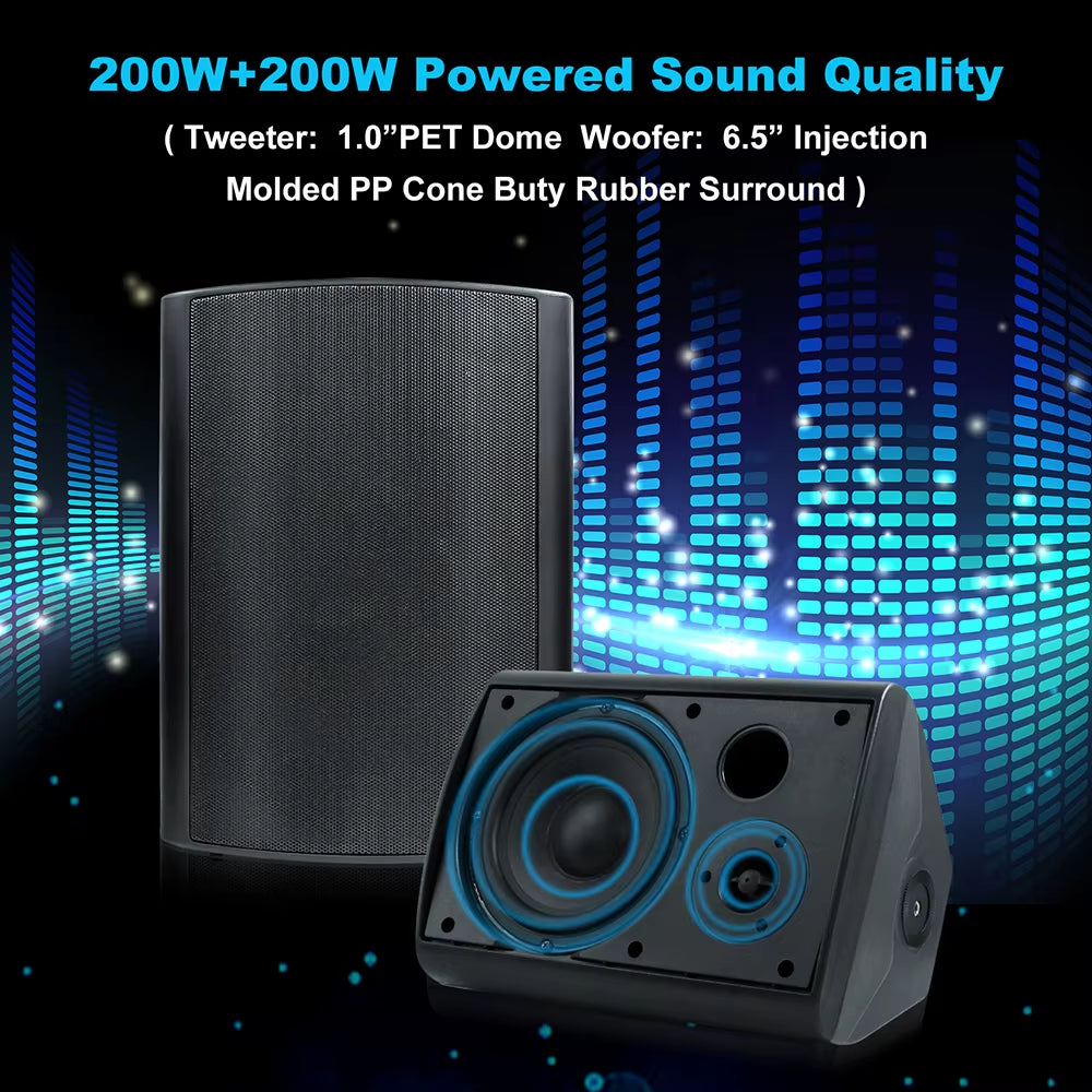 6.5'' Outdoor Speakers Wired 400W Waterproof Passive with Powerful Bass Wall Mount Speakers All Weather Durability