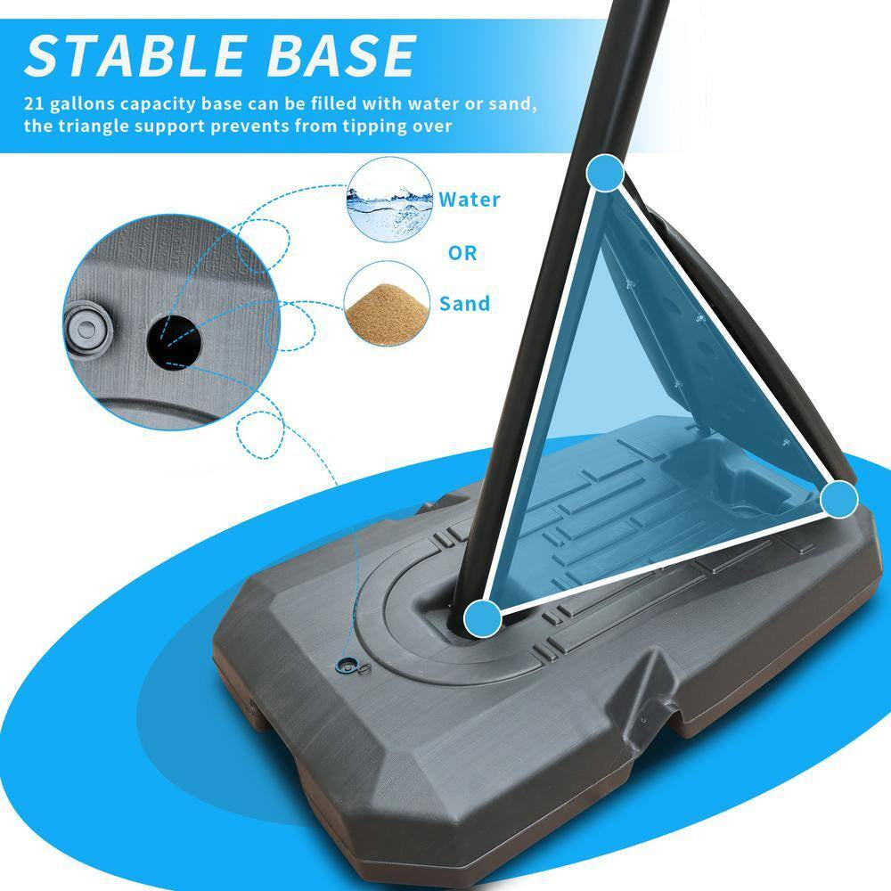 7.5 Ft. to 10 Ft. Height Adjustable Outdoor Basketball Hoop 44 In. Backboard Portable Basketball Goal with Stable Base