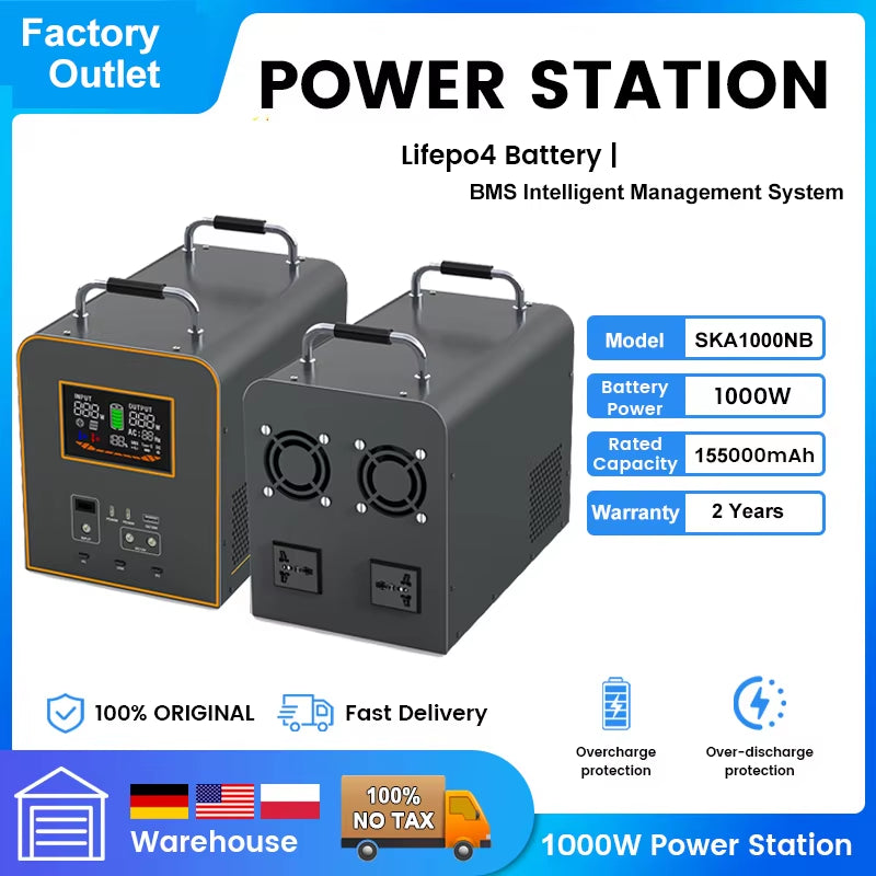 220V Output1000W 496Wh 155000Mah Portable Power Station Solar Generator Power Bank Outdoor Camping Battry Emergency Power Supply