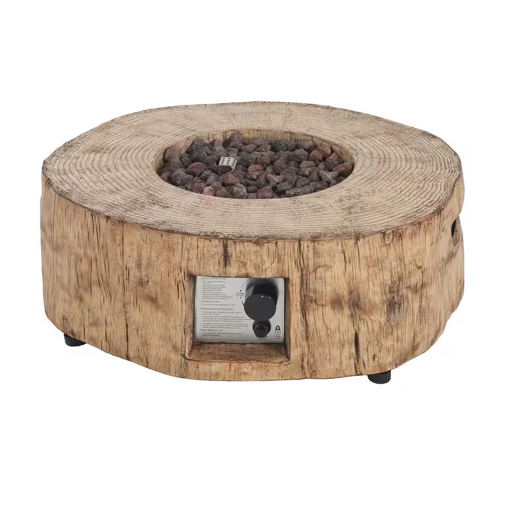Amir 28 In. 30000 BTU Patio Mgo Lightweight Concrete Propane Outdoor Fire Pit Wood Pattern Brown