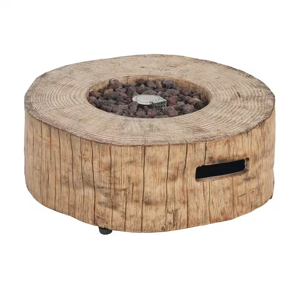 Amir 28 In. 30000 BTU Patio Mgo Lightweight Concrete Propane Outdoor Fire Pit Wood Pattern Brown