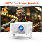 HY450MAX 1100ANSI Android 14 Portable Outdoor Projector 1080P Auto Focus 8K Support WIFI6 Beam Mini Projector