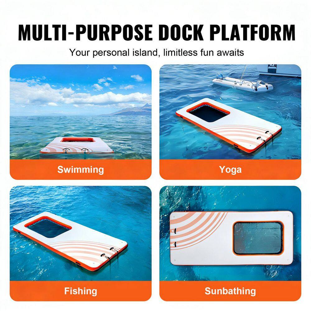 Inflatable Floating Dock 15X6.5Ft. Inflatable Dock Platform with 4X6Ft. Trampoline Mesh Pool, Non-Slip Floating Platform