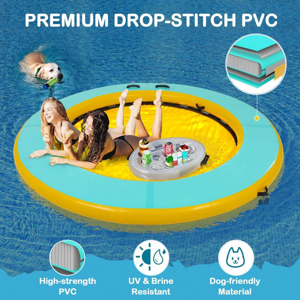 8 Ft. round Inflatable Floating Dock Platform Water Hammock Pool Float with Ladder and Carrying Bag