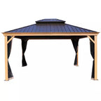 Apollo 12 Ft. X 14 Ft. Wood like Aluminum Hardtop Gazebo with Galvanized Steel Roof and Mosquito Net