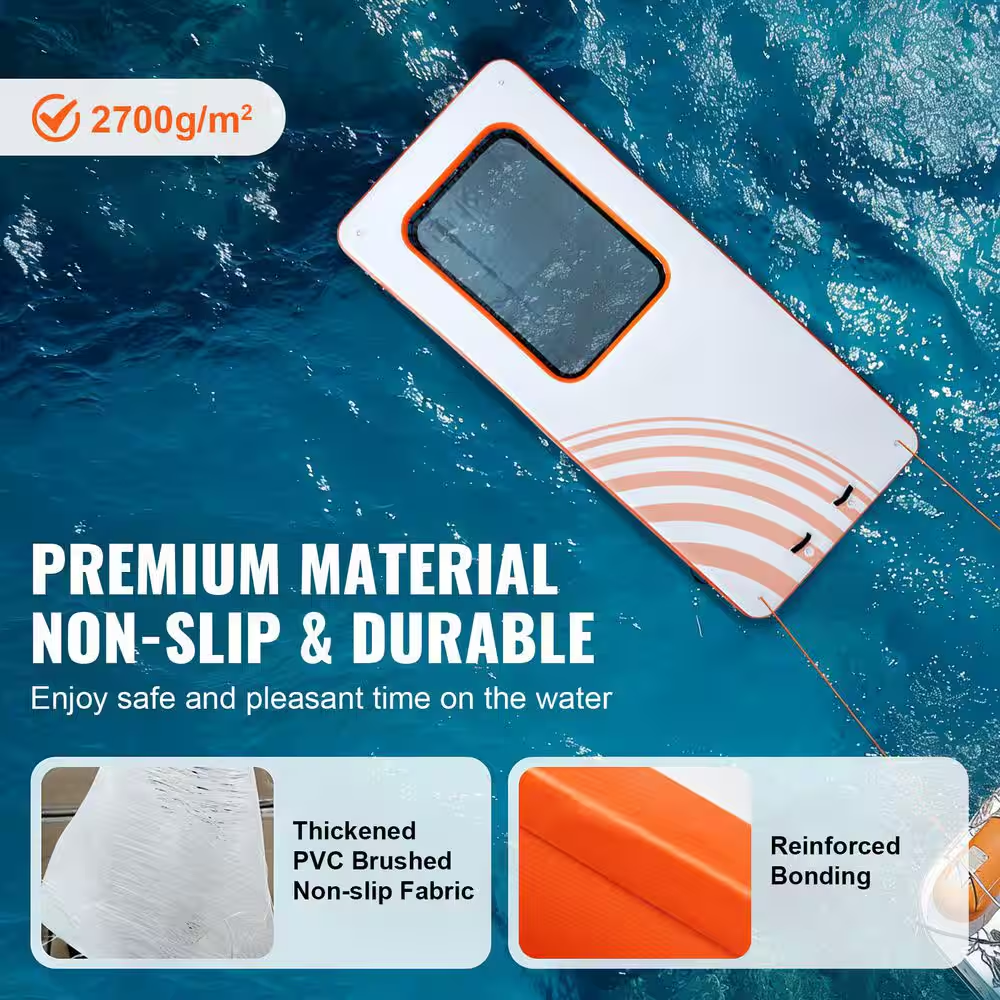 Inflatable Floating Dock 15X6.5Ft. Inflatable Dock Platform with 4X6Ft. Trampoline Mesh Pool, Non-Slip Floating Platform