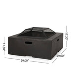 29 In. W X 17.2 In. H Square Wood Burning Outdoor Fire Pit in Grey