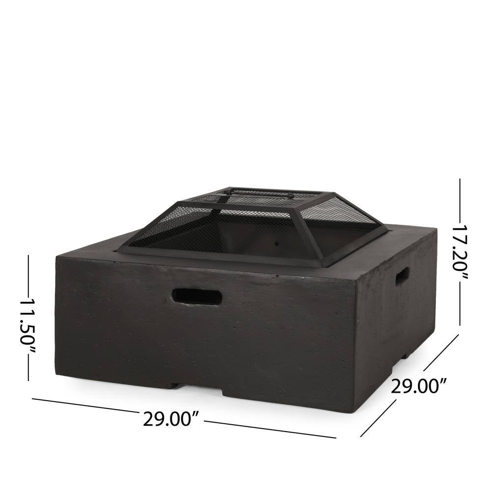 29 In. W X 17.2 In. H Square Wood Burning Outdoor Fire Pit in Grey