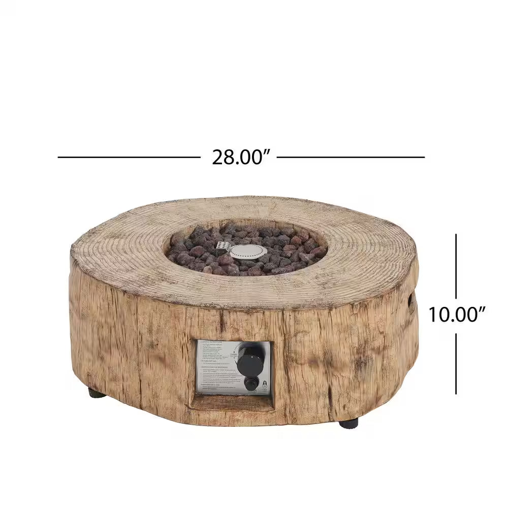 Amir 28 In. 30000 BTU Patio Mgo Lightweight Concrete Propane Outdoor Fire Pit Wood Pattern Brown