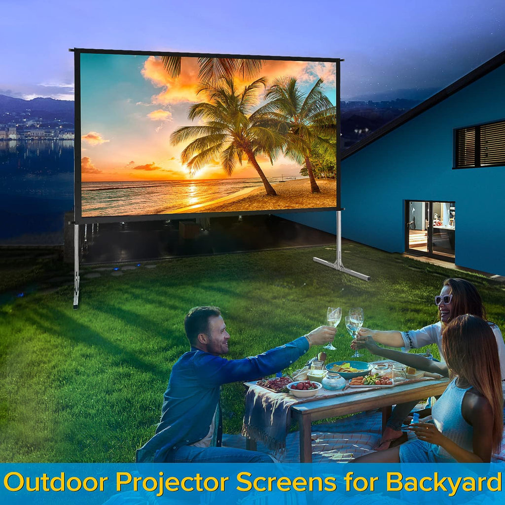Projector Screen and Stand,120 Inch Outdoor Projector Screen-Premium PVC 3 Layers Screen with Fast Easy Snap-On and Wrinkle Free Design,Outdoor Movie Screen for Home Backyard with a Carrying Bag