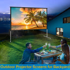 Projector Screen and Stand,120 Inch Outdoor Projector Screen-Premium PVC 3 Layers Screen with Fast Easy Snap-On and Wrinkle Free Design,Outdoor Movie Screen for Home Backyard with a Carrying Bag