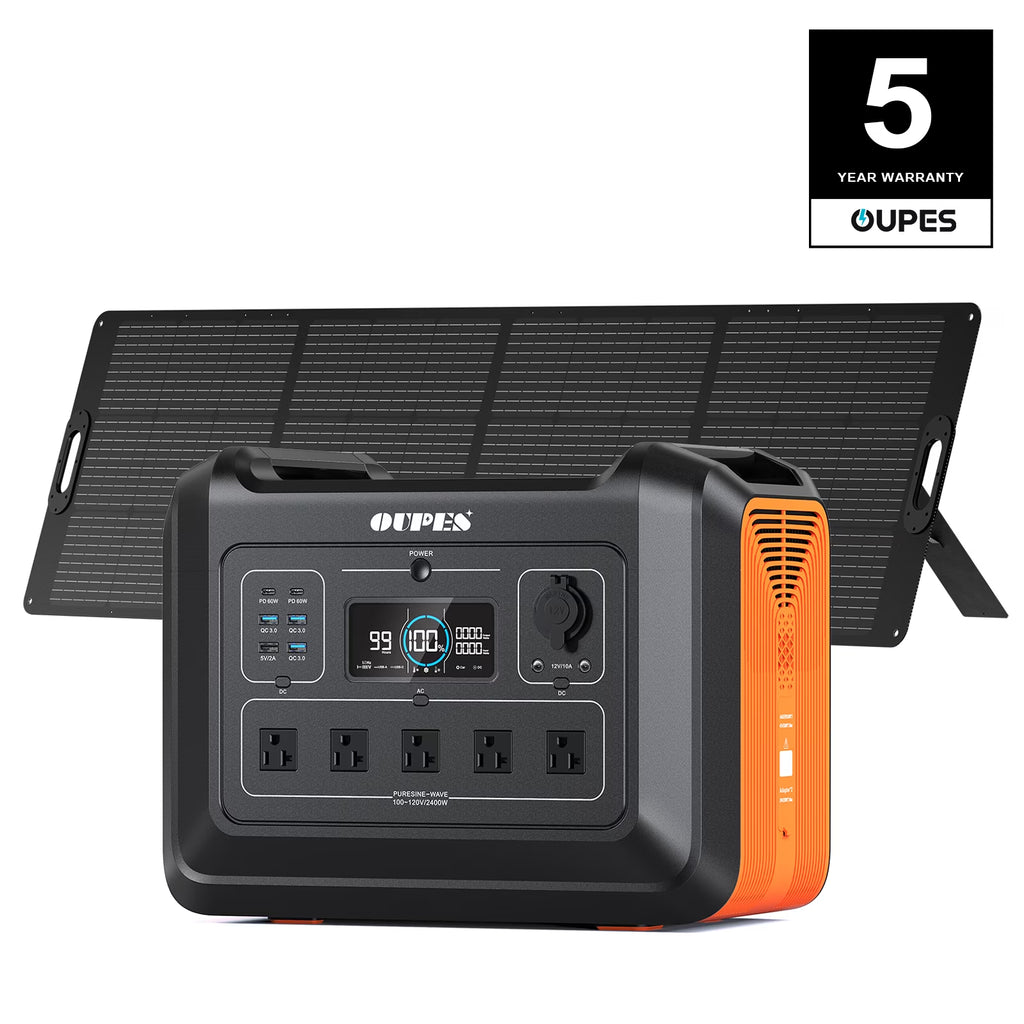 2400 with 240W Solar Panel,2232Wh Portable Power Station Lifepo4 Battery,2400W AC Output, Fast Charge, Solar Generator for Camping,Emergency, RV, Off-Grid Living