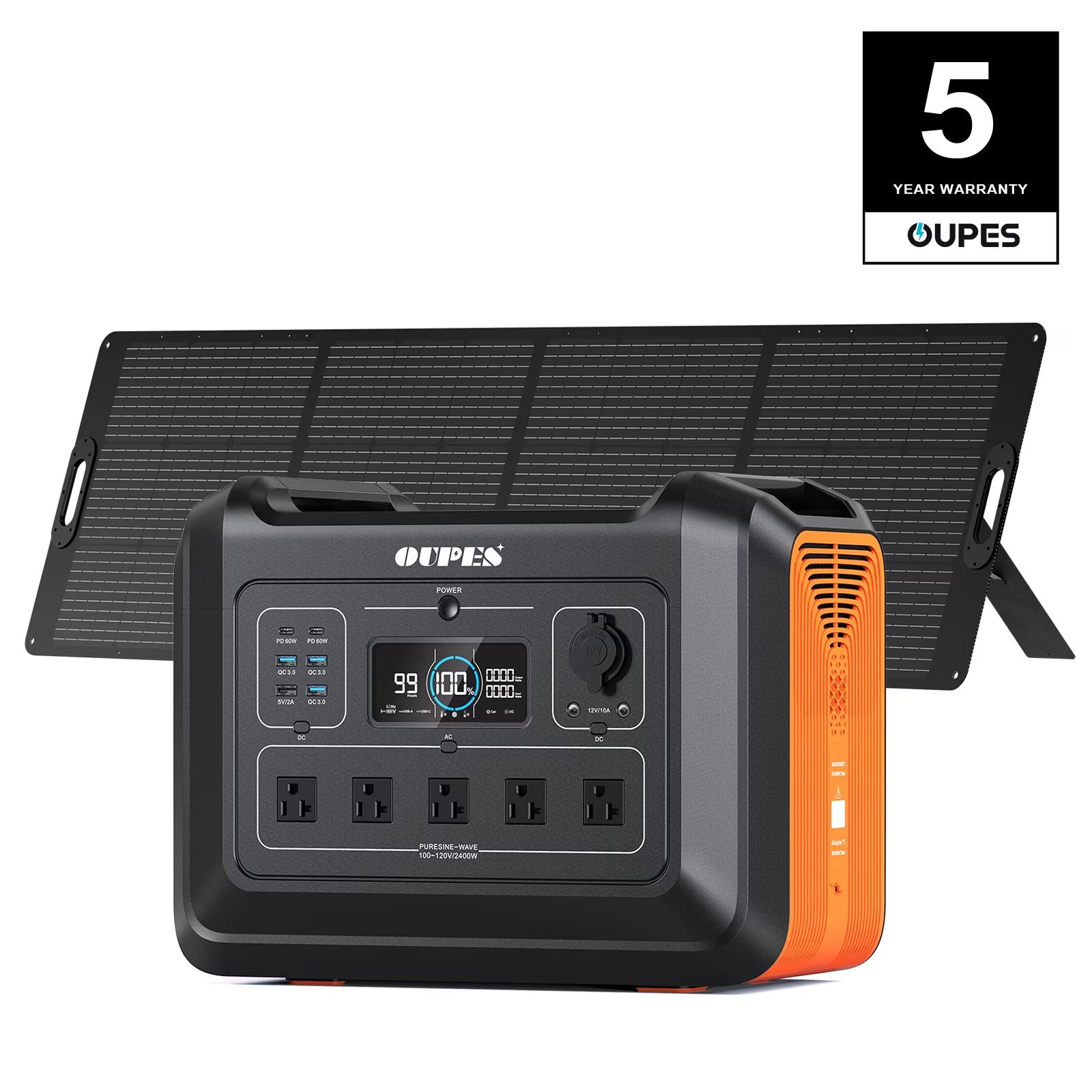 2400 with 240W Solar Panel,2232Wh Portable Power Station Lifepo4 Battery,2400W AC Output, Fast Charge, Solar Generator for Camping,Emergency, RV, Off-Grid Living