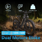 P2 Electric Bike for Adults，Long Rang 90 Miles Electric Bicycle，Peak 5000W Dual Motor 52V 23AH E Bike，Max Speed 36 MPH