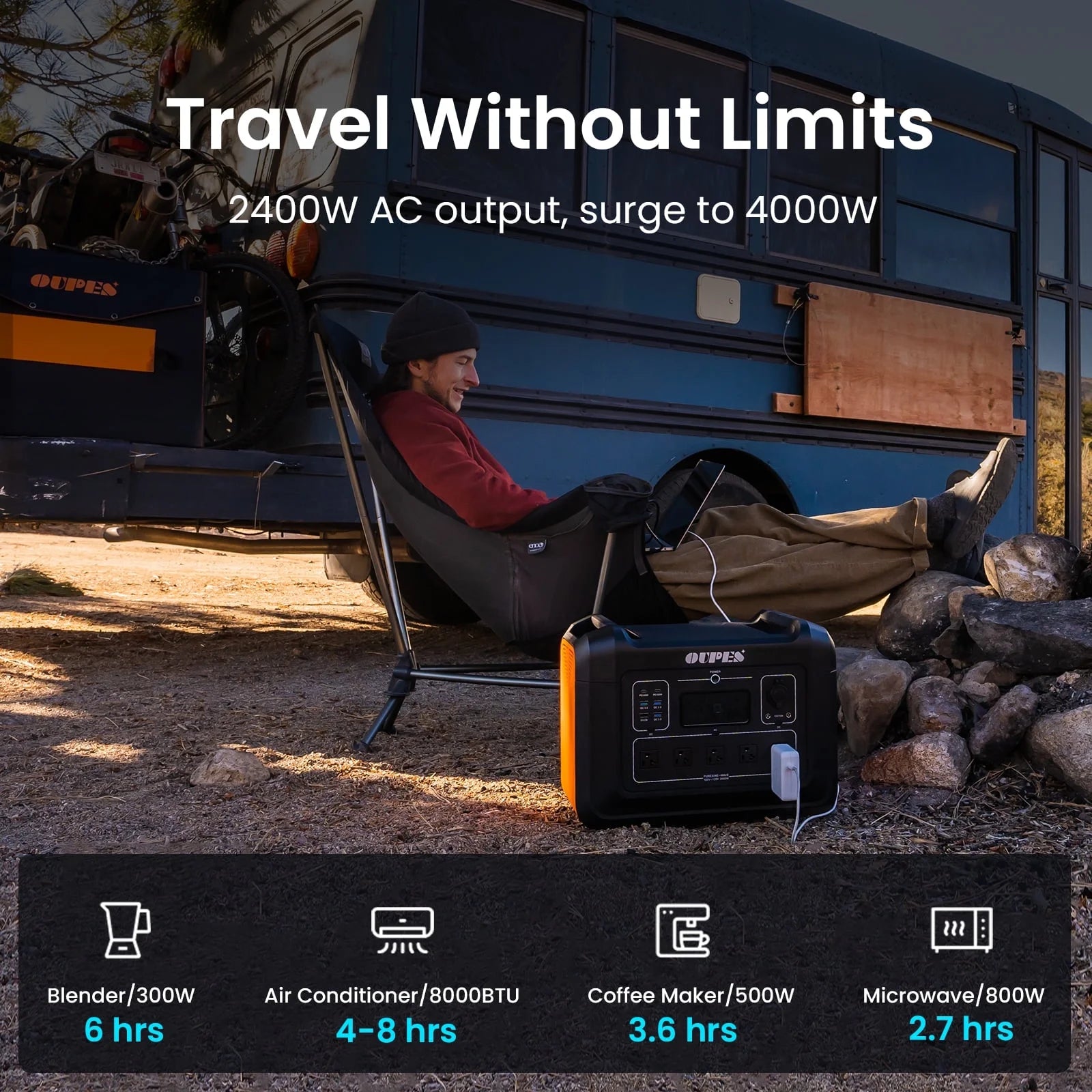 2400 with 240W Solar Panel,2232Wh Portable Power Station Lifepo4 Battery,2400W AC Output, Fast Charge, Solar Generator for Camping,Emergency, RV, Off-Grid Living