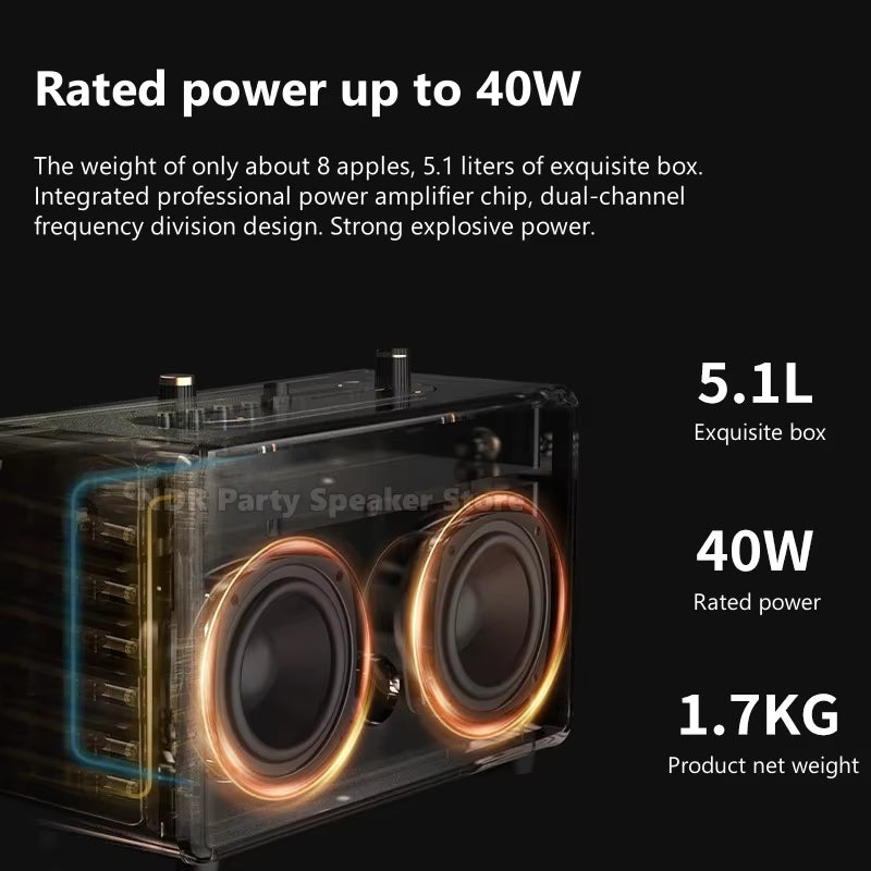 40W Professional Audio Player Vintage Portable Wireless Speaker Blue-Tooth Music Player TWS Sound System for Indoor and Outdoor