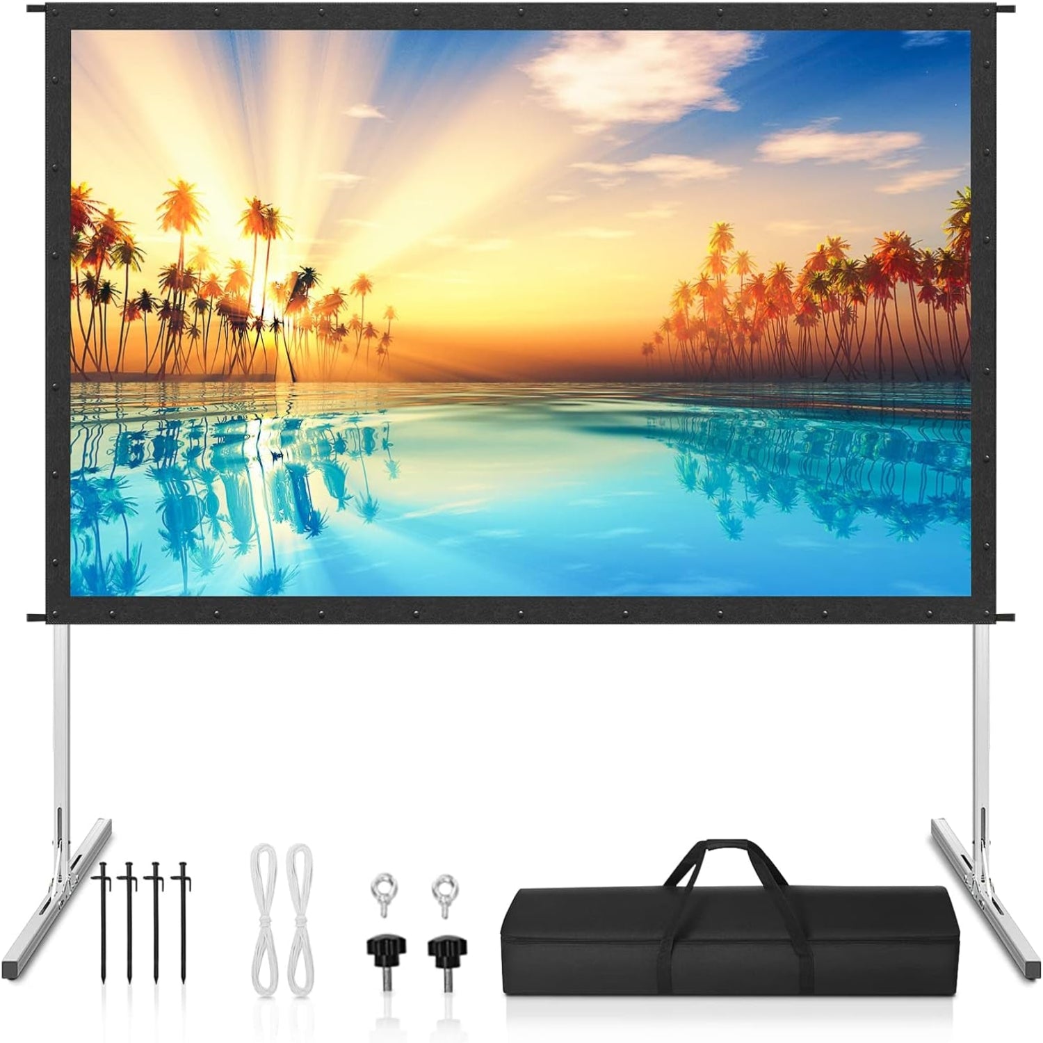 Projector Screen and Stand,120 Inch Outdoor Projector Screen-Premium PVC 3 Layers Screen with Fast Easy Snap-On and Wrinkle Free Design,Outdoor Movie Screen for Home Backyard with a Carrying Bag