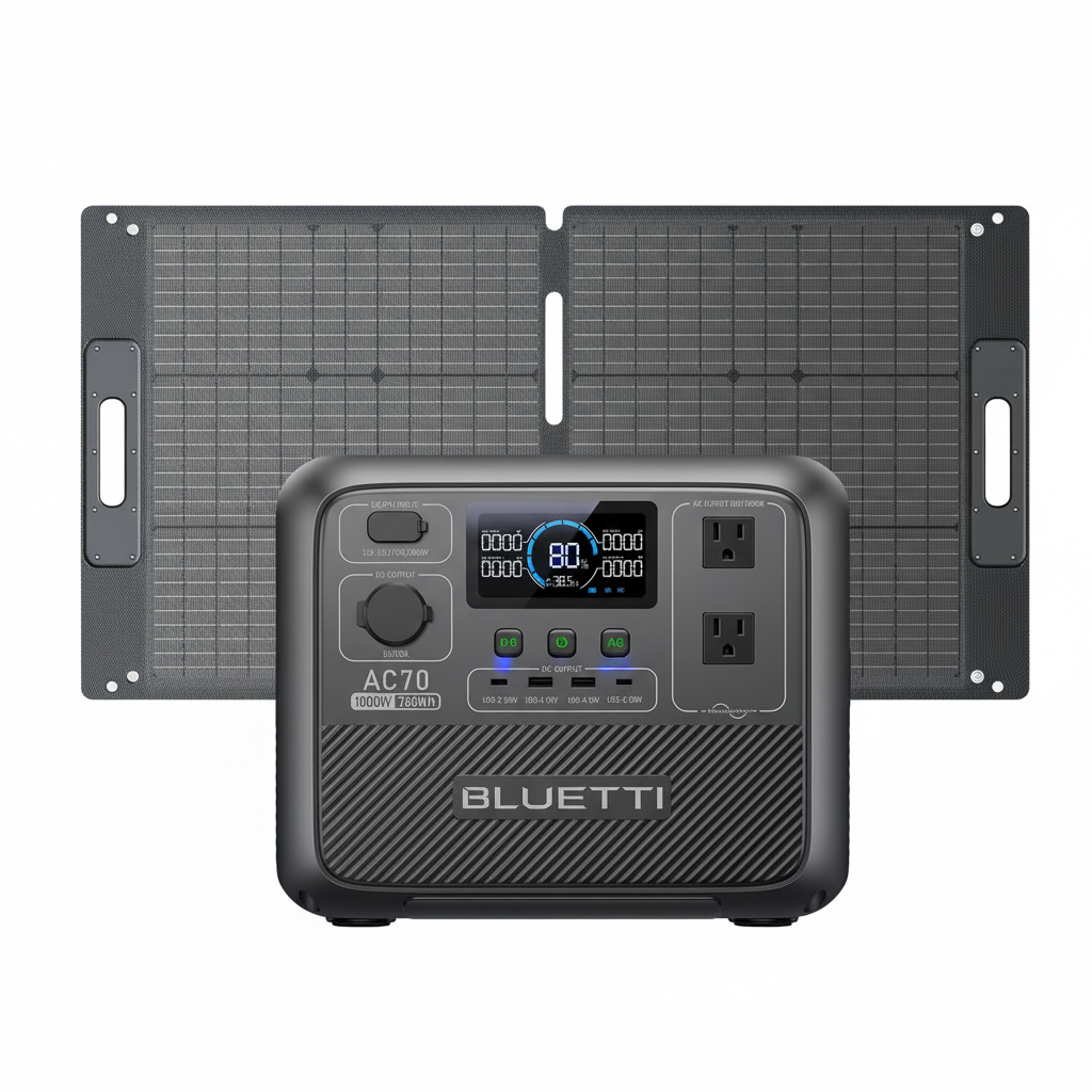 Portable Power Station AC70 with 100W Solar Panel Included, 768Wh Solar Generator with 2 1000W AC Outlets, 0-80% in 45 Min, Lifepo4 Power for Camping