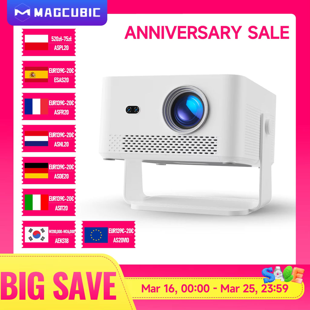HY450MAX 1100ANSI Android 14 Portable Outdoor Projector 1080P Auto Focus 8K Support WIFI6 Beam Mini Projector