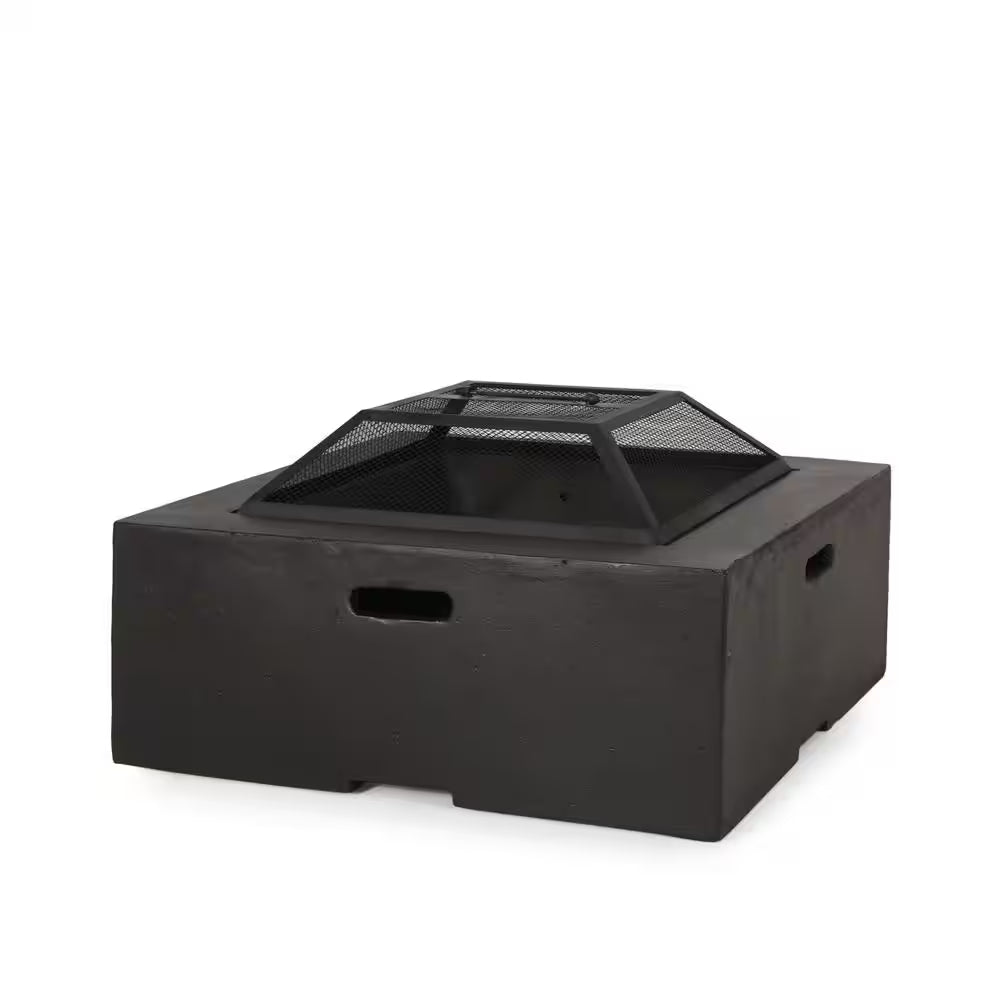 29 In. W X 17.2 In. H Square Wood Burning Outdoor Fire Pit in Grey