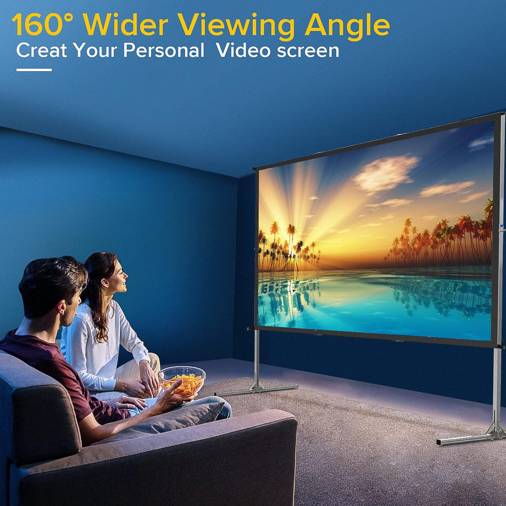 Projector Screen and Stand,120 Inch Outdoor Projector Screen-Premium PVC 3 Layers Screen with Fast Easy Snap-On and Wrinkle Free Design,Outdoor Movie Screen for Home Backyard with a Carrying Bag