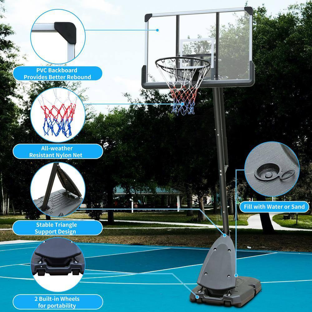 7.5 Ft. to 10 Ft. Height Adjustable Outdoor Basketball Hoop 44 In. Backboard Portable Basketball Goal with Stable Base