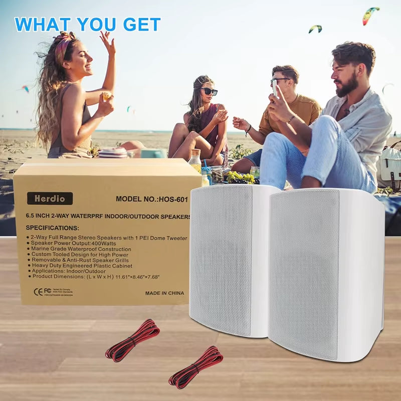 6.5'' Outdoor Speakers Wired 400W Waterproof Passive with Powerful Bass Wall Mount Speakers All Weather Durability
