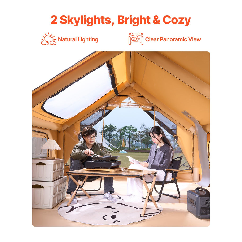 Inflatable Tent for Family Camping Tent 5-8 Person Window Glamping W/ Hand Pump