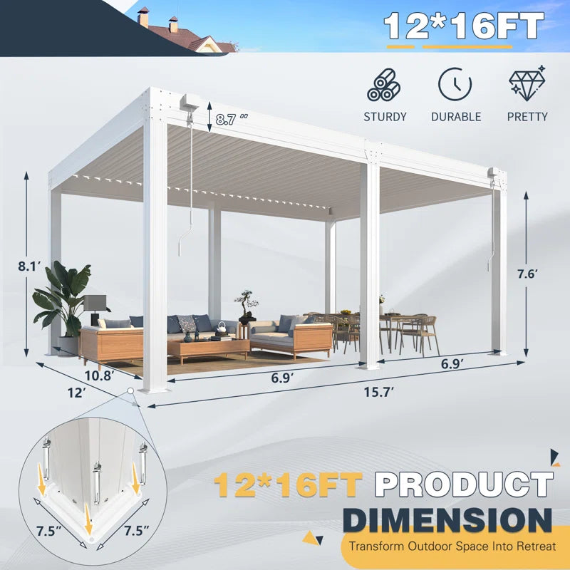 Aluminum Louvered Pergola, Outdoor Pergola with Adjustable Louvered Roof