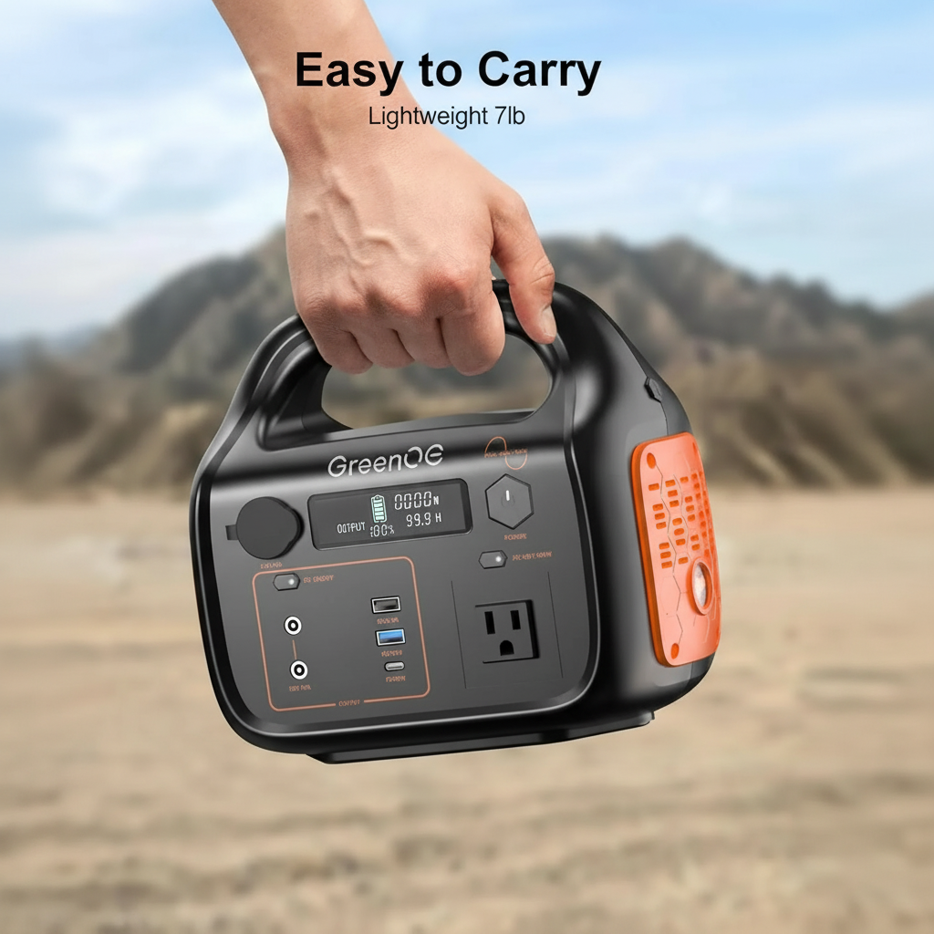 Portable Power Station 300W 299Wh Solar Powered Generator with LED 7 Ports 120V Pure Sine Wave AC Outlet USB-C Camping Power Bank for Outdoors Travel Hunting Home Lithium Battery Backup