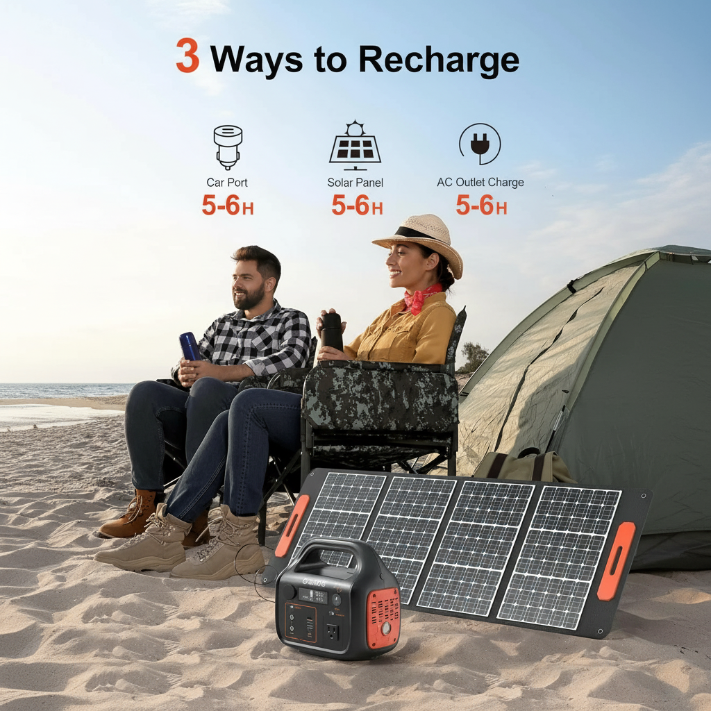 Portable Power Station 300W 299Wh Solar Powered Generator with LED 7 Ports 120V Pure Sine Wave AC Outlet USB-C Camping Power Bank for Outdoors Travel Hunting Home Lithium Battery Backup