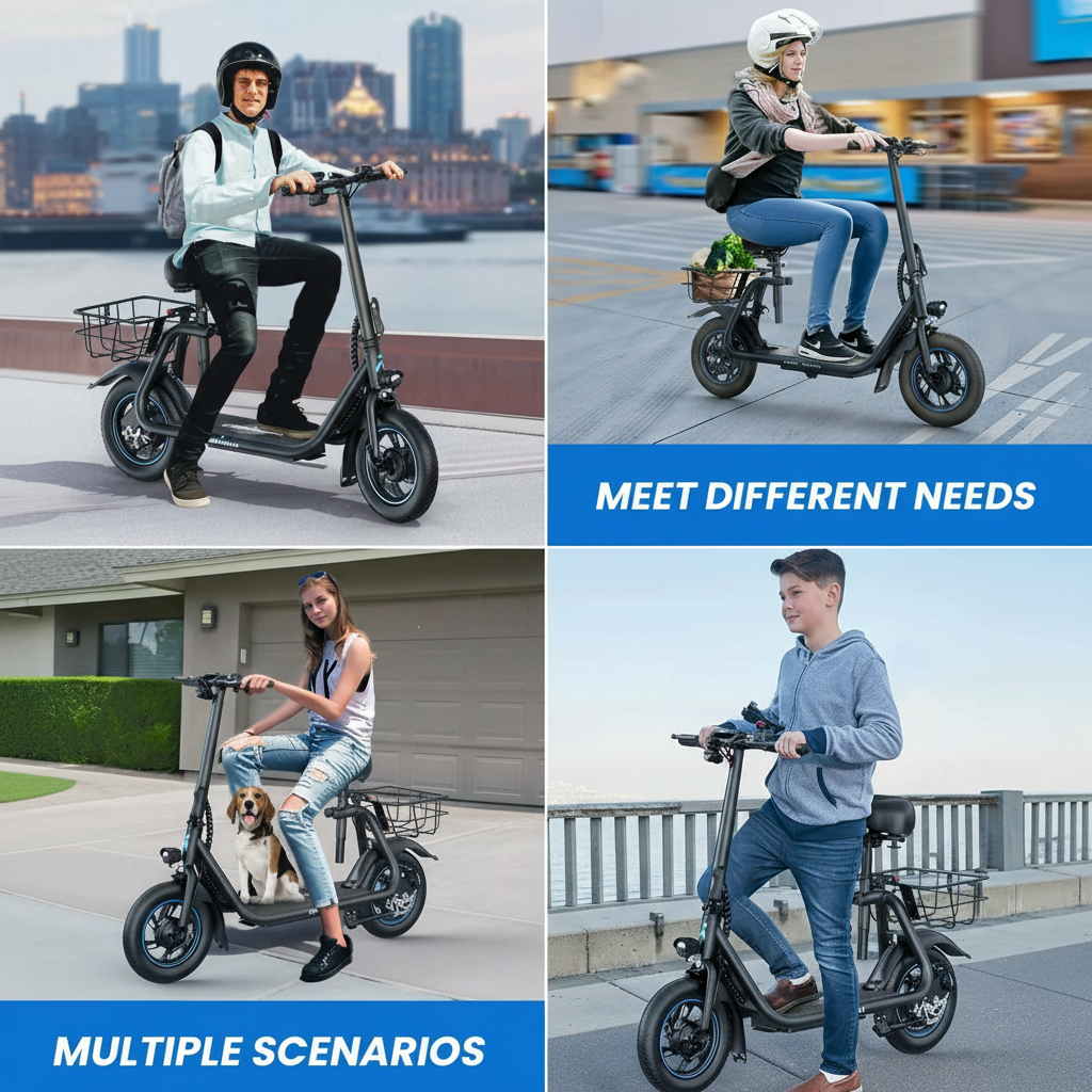 C1 Electric Scooter with Seat, 450W Powerful Motor up to 22 Miles Range, Folding Electric Scooter for Adult Max Speed 15.5Mph, Electric Scooter-Blackfor Commuting with Basket