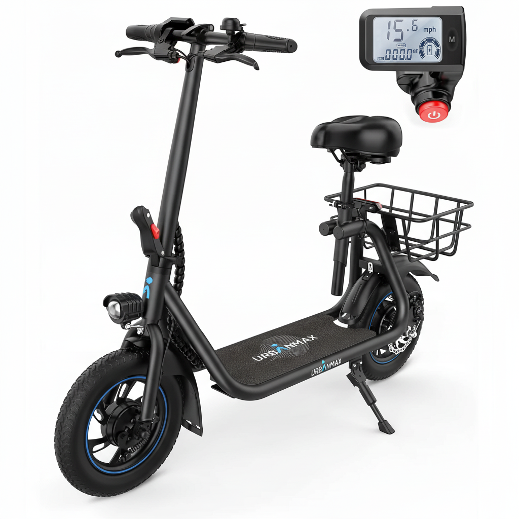 C1 Electric Scooter with Seat, 450W Powerful Motor up to 22 Miles Range, Folding Electric Scooter for Adult Max Speed 15.5Mph, Electric Scooter-Blackfor Commuting with Basket